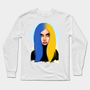 Ukrainian young emotional girl with Ukrainian symbols Long Sleeve T-Shirt